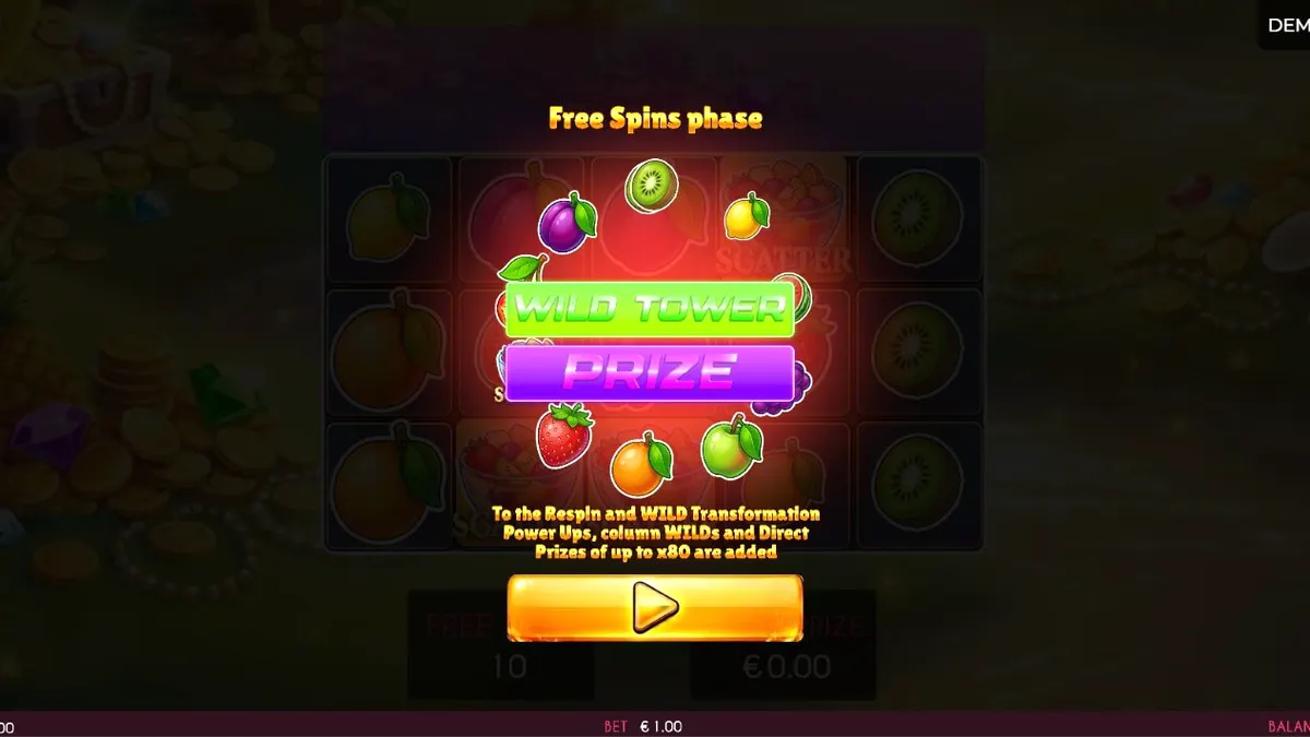 Tampilan visual cerah dan penuh warna dari slot Fruits Madness dengan simbol buah-buahan.